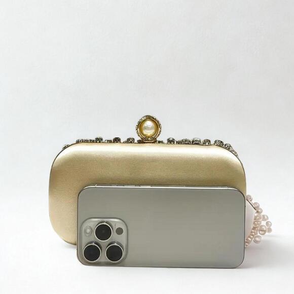 NWT Gold Multi-Color Crystal Rhinestone Evening Clutch Bag Wedding Formal Purse